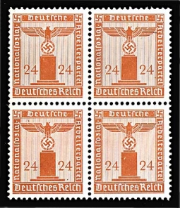 GE 24 PF. 1942 Official Nazi Emblem Stamp Block